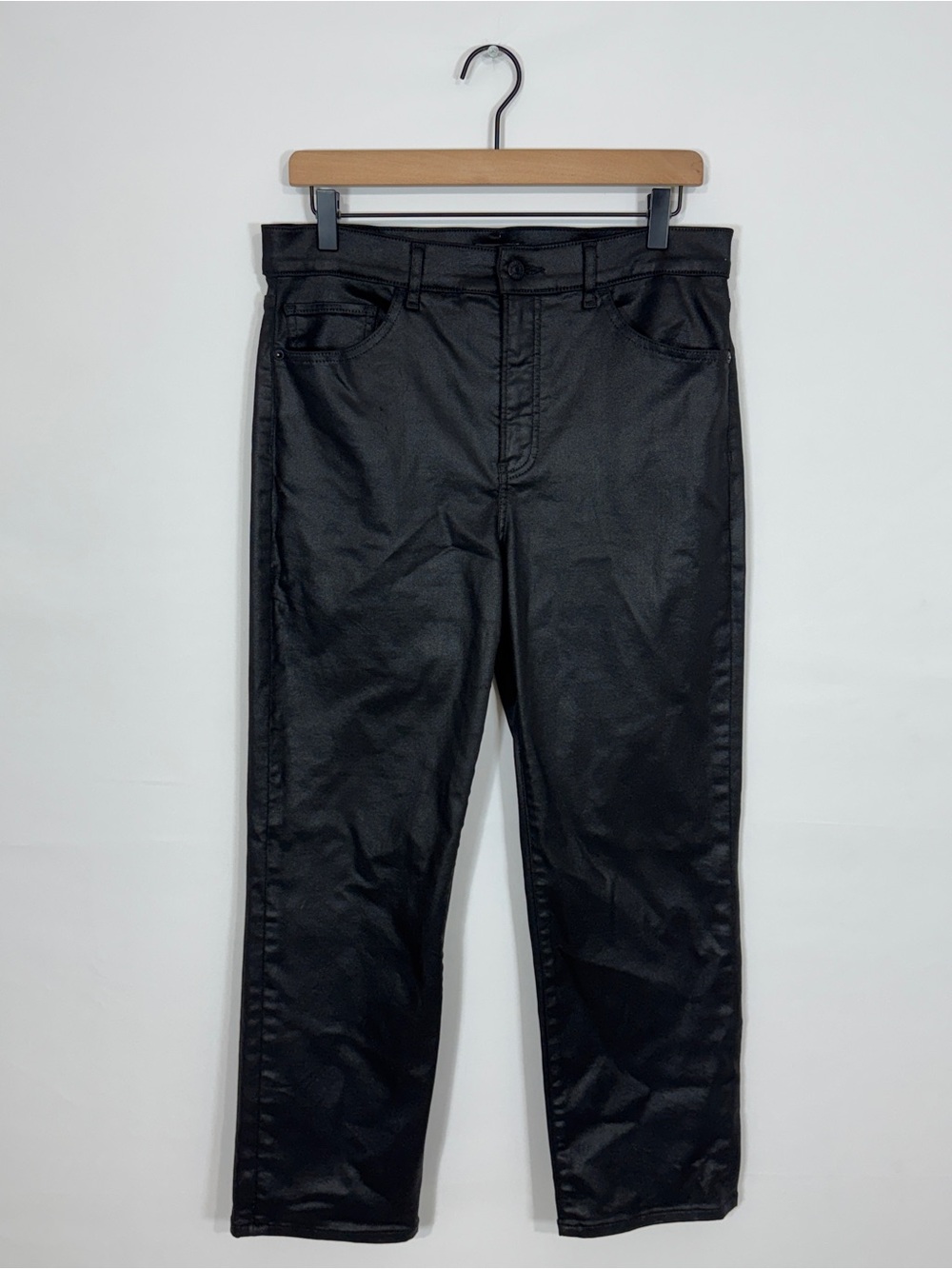 WP167 {Express} "Straight Ankle High Rise" Black Coated Relaxed Jeans